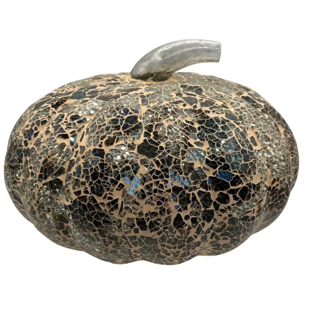 Pottery Barn Pumpkin Decorative Mirrored Mosaic Glass Large Unique Centerpiece